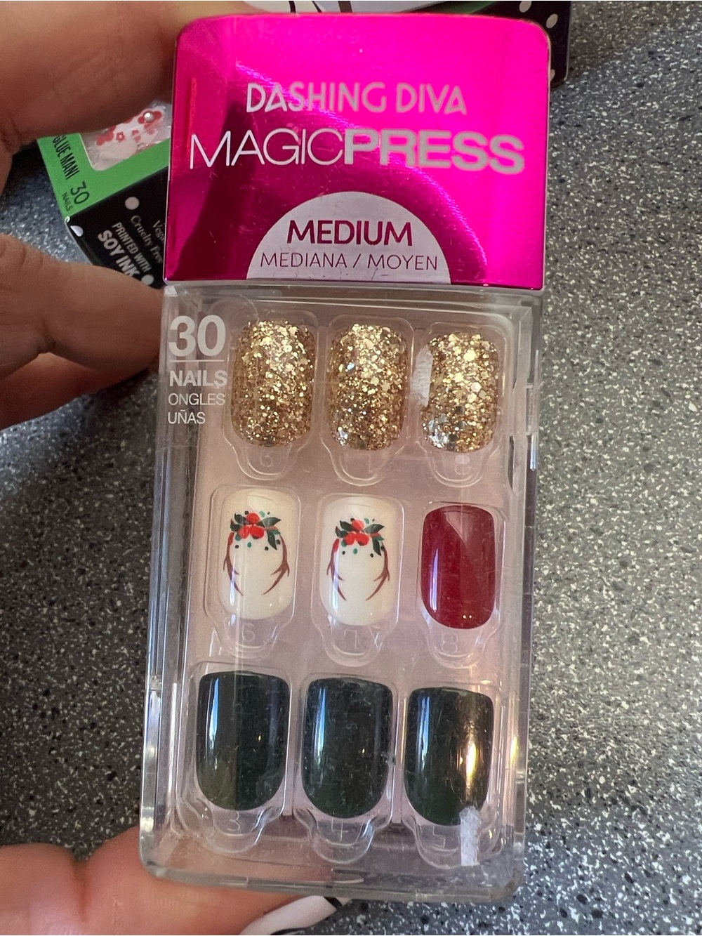 Dashing Diva MagicPress Medium Press-On Nails - Gold, White, Red, Green